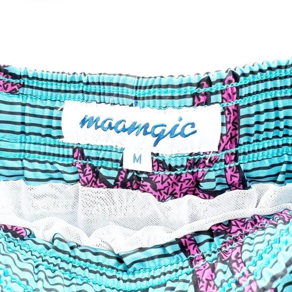 Maamgic Men's Blue and Pink Palm Tree 90s Swim Trunks Size M - Picture 3 of 6